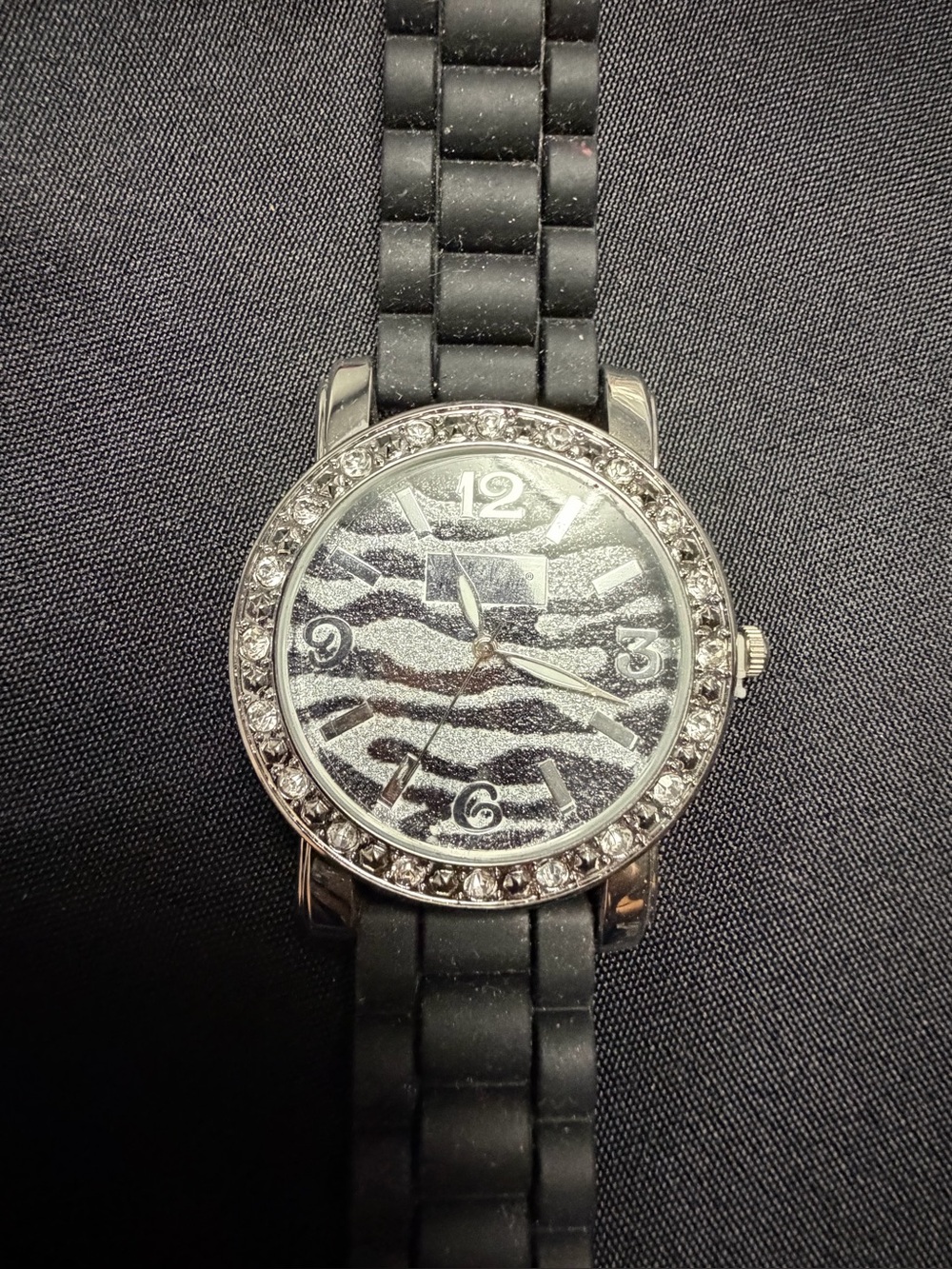Park Lane Zebra Print Rhinestone Watch | Black Band | Needs Battery